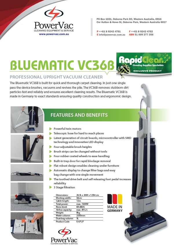 Rapid Clean Bluematic Upright Vacuum brochure - Thumbnail